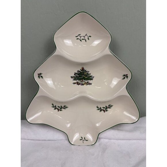 Spode Ceramic Christmas Tree 3 Section Serving Dish Holiday Tableware - Picture 1 of 11